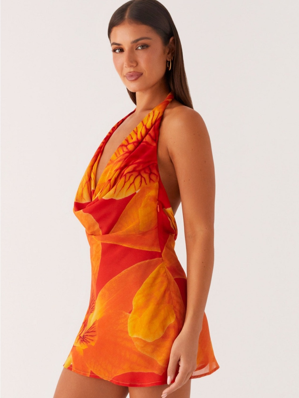 Peppermayo Orange & Yellow Floral Halter Mini Dress - Picture 2 of 7